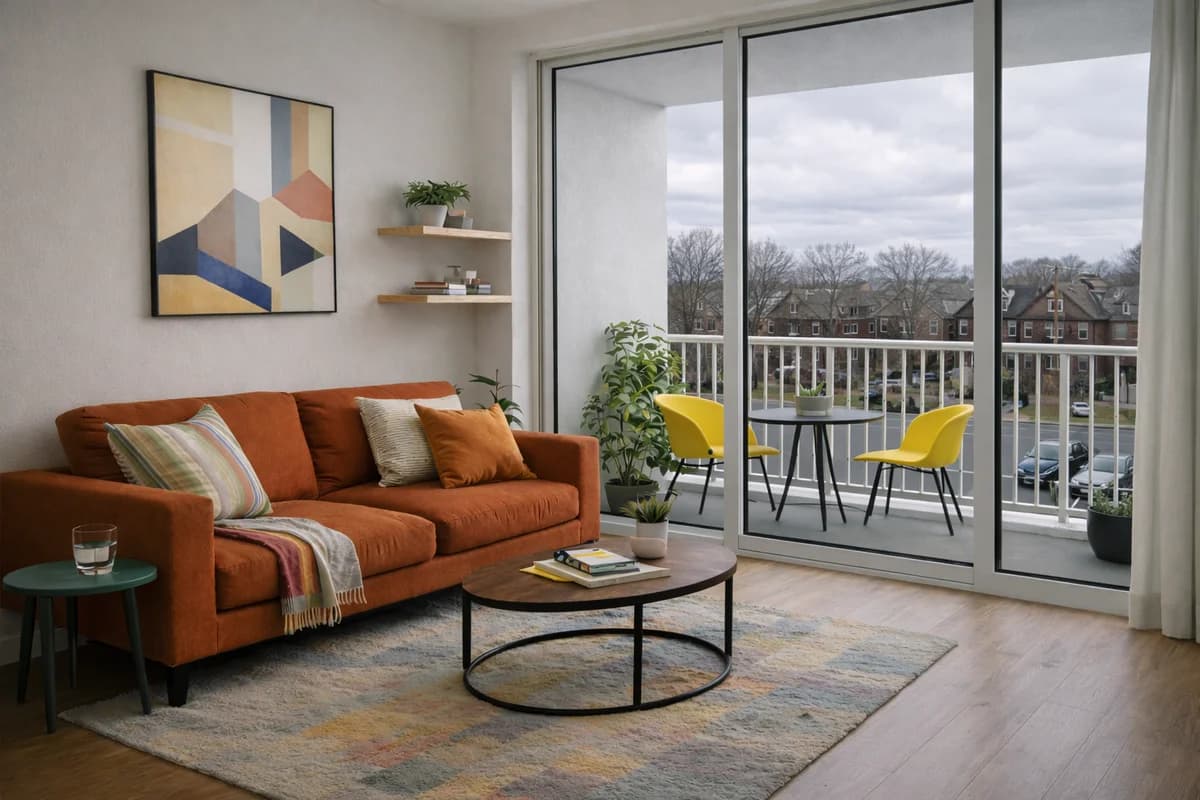 Detroit apartments for rent - image - OSI Art Apartments - Living Room with Balcony.png