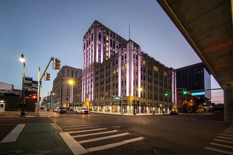 Detroit apartments for rent - image - Building night lights