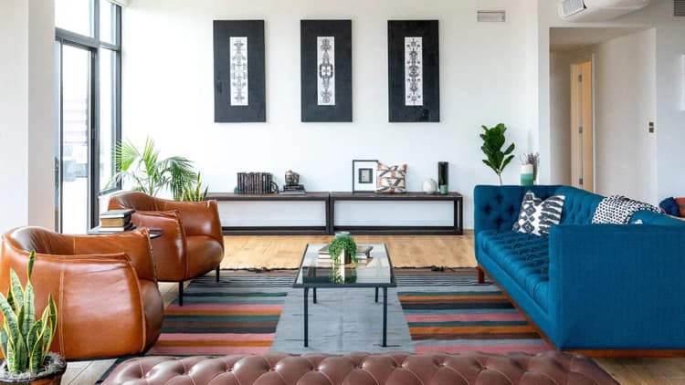 Detroit apartments for rent - image - Red and blue sofa